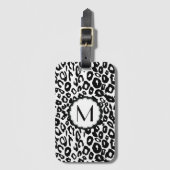 Étiquette À Bagage Monogramme de léopard noir et blanc (Devant Vertical)