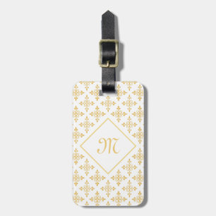 Étiquette À Bagage Monogramme de luxe Blanc et or Quatre Floral