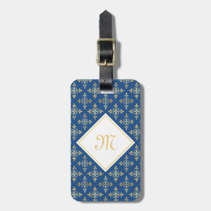 Étiquette À Bagage Monogramme de luxe Blue et Gold Quatre Floral