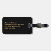 Étiquette À Bagage Monogramme de luxe Noir et Or Quatre Floral (Dos horizontal)