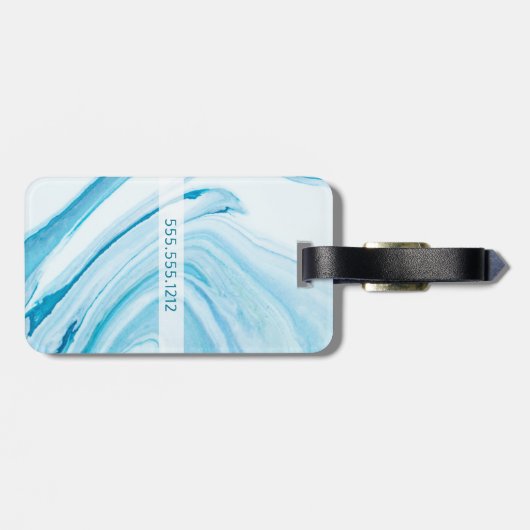 Étiquette À Bagage Monogramme de marbre bleu (Dos horizontal)