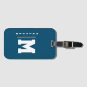 Étiquette À Bagage Monogramme de marine et blanc (Devant Horizontal)