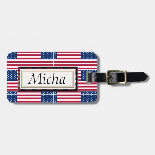 Étiquette À Bagage Monogramme de motif de drapeau américain (Devant horizontal)