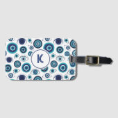 Étiquette À Bagage Monogramme de Motif de l'oeil bleu blanc grec (Devant Horizontal)