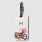 Étiquette À Bagage Monogramme de moto floral rose  (Devant Vertical)