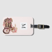Étiquette À Bagage Monogramme de moto floral rose  (Devant Horizontal)