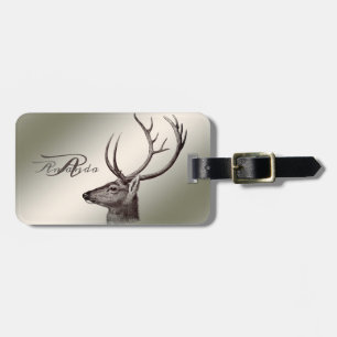 Étiquette À Bagage Monogramme de Noël Floral Renne Doré Hiver
