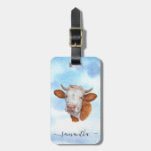 Étiquette À Bagage Monogramme de nom aquarelle amateur de vaches (Devant Vertical)