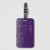 Étiquette À Bagage Monogramme de nom de fille pailleté argent violet (Devant Vertical)