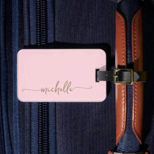 Étiquette À Bagage Monogramme de nom en écriture calligraphique rose