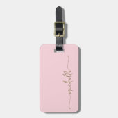 Étiquette À Bagage Monogramme de nom en écriture calligraphique rose  (Devant Vertical)