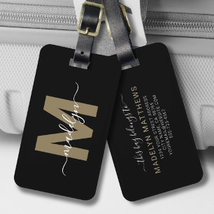 Étiquette À Bagage Monogramme de nom en or noir