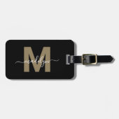 Étiquette À Bagage Monogramme de nom en or noir (Devant horizontal)