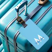 Étiquette À Bagage  Monogramme de nom girly en script moderne bleu 