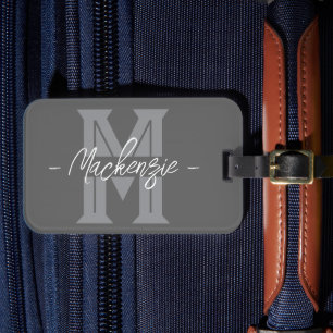 Étiquette À Bagage Monogramme de nom personnalisé initial en gras