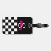 Étiquette À Bagage Monogramme de nom rose néon damier rétro (Dos horizontal)