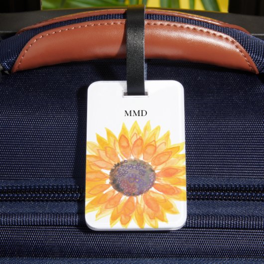 Étiquette À Bagage Monogramme de nom Tournesol jaune (Verso Insitu 4)