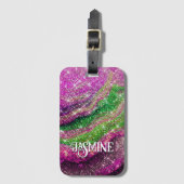 Étiquette À Bagage Monogramme de Parties scintillant blanc rose ondul (Devant Vertical)