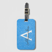 Étiquette À Bagage Monogramme de Parties scintillant bleue Nom et ini (Devant Vertical)
