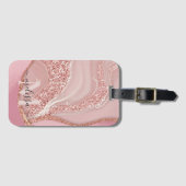 Étiquette À Bagage Monogramme de Parties scintillant chic or Rose mod (Devant Horizontal)