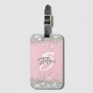 Étiquette À Bagage Monogramme de Parties scintillant moderne Blush Ho