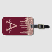 Étiquette À Bagage Monogramme de Parties scintillant rose en Bourgogn (Devant Horizontal)