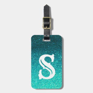Étiquette À Bagage Monogramme de Parties scintillant Turquoise Ombre 