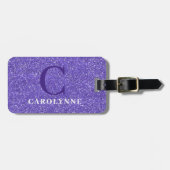 Étiquette À Bagage Monogramme de Parties scintillant violet brillant  (Devant horizontal)