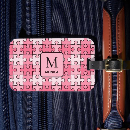 Étiquette À Bagage Monogramme de pièces de puzzle rose moderne (Insitu Rectoal 4)