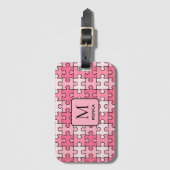 Étiquette À Bagage Monogramme de pièces de puzzle rose moderne (Devant Vertical)