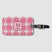 Étiquette À Bagage Monogramme de pièces de puzzle rose moderne (Devant Horizontal)