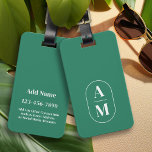 Étiquette À Bagage Monogramme de pilule minimaliste moderne - Vert<br><div class="desc">Un design tendance et élégant pour votre tag. Des lignes modernes et minimes en font un ajout élégant à vos bagages ou à votre sac.</div>