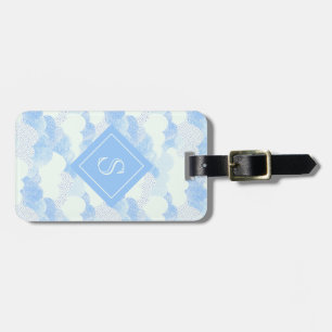 Étiquette À Bagage Monogramme de pluie bleu moderne Personnalisé