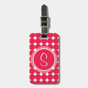Étiquette À Bagage Monogramme de point de polka rouge