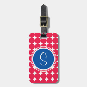 Étiquette À Bagage Monogramme de point Polka bleu et rouge