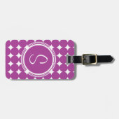 Étiquette À Bagage Monogramme de point Polka violet (Devant horizontal)
