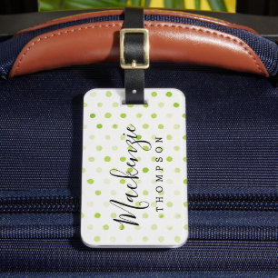 Étiquette À Bagage Monogramme de points d'aquarelle verte