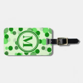 Étiquette À Bagage Monogramme de points verts personnalisables (Devant horizontal)