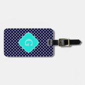 Étiquette À Bagage Monogramme de Quatrefoil Polka Pot Aqua (Devant horizontal)