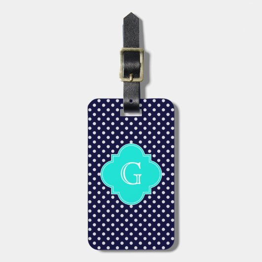 Étiquette À Bagage Monogramme de Quatrefoil Polka Pot Aqua (Devant Vertical)