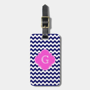 Étiquette À Bagage Monogramme de Quatrefoil Rose Hot Chevron de la Ma
