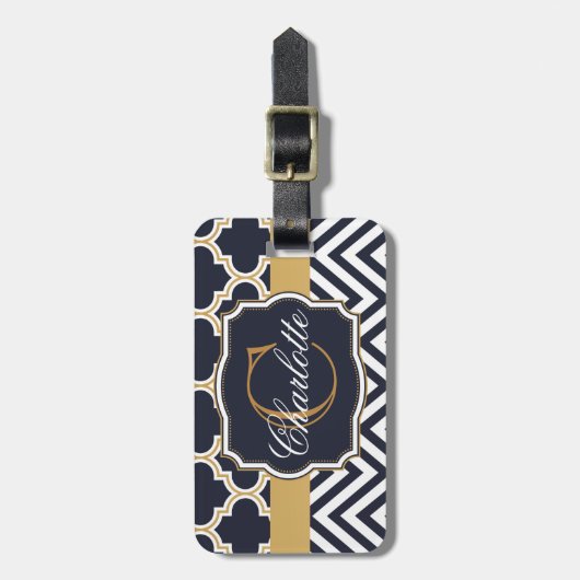 Étiquette À Bagage Monogramme de Quatrefol Chevron (Devant Vertical)