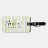 Étiquette À Bagage Monogramme de rayures d'aquarelle verte (Devant horizontal)