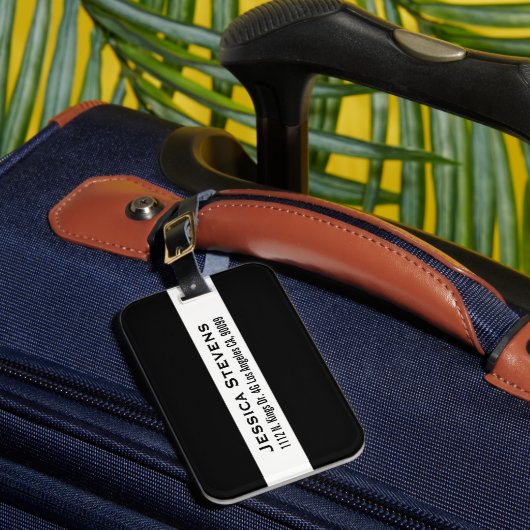 Étiquette À Bagage Monogramme de rayures noir et blanc moderne (Insitu Rectoal 1)