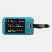 Étiquette À Bagage Monogramme de reflet de Parties scintillant turquo (Dos horizontal)