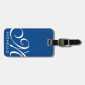 Étiquette À Bagage Monogramme de script bleu (Devant horizontal)
