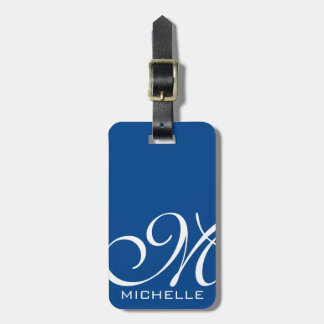 Étiquette À Bagage Monogramme de script bleu