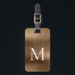 Étiquette À Bagage Monogramme de script métal brossé en cuivre or<br><div class="desc">Étiquette en cuivre laiton jaune or brossé métal Script Monogramme mou sac</div>