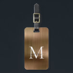 Étiquette À Bagage Monogramme de script métal brossé en cuivre or<br><div class="desc">Étiquette en cuivre laiton jaune or brossé métal Script Monogramme mou sac</div>