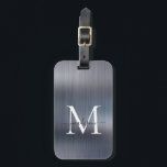 Étiquette À Bagage Monogramme de script métal brossé gris argent mode<br><div class="desc">Balise de sac mou Monogramme en métal brossé gris argent moderne</div>